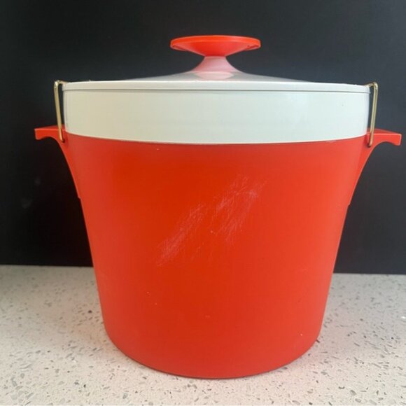Vintage 1950s THERM WARE By David Douglas Orange-Red Insulated Ice Bucket w Lid - Picture 4 of 11